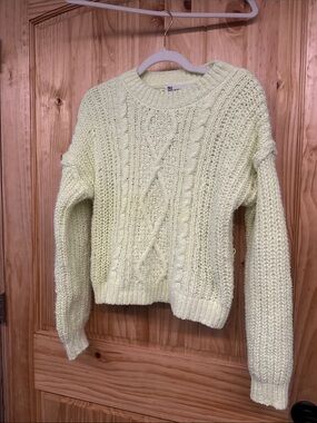 No Boundaries yellow Cable Knit Crewneck Sweater